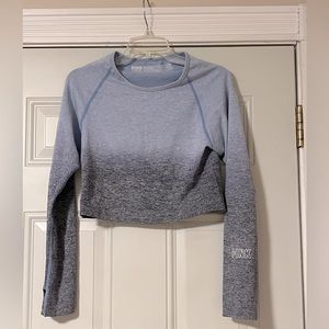 PINK long sleeve hombre blue to gray crop top